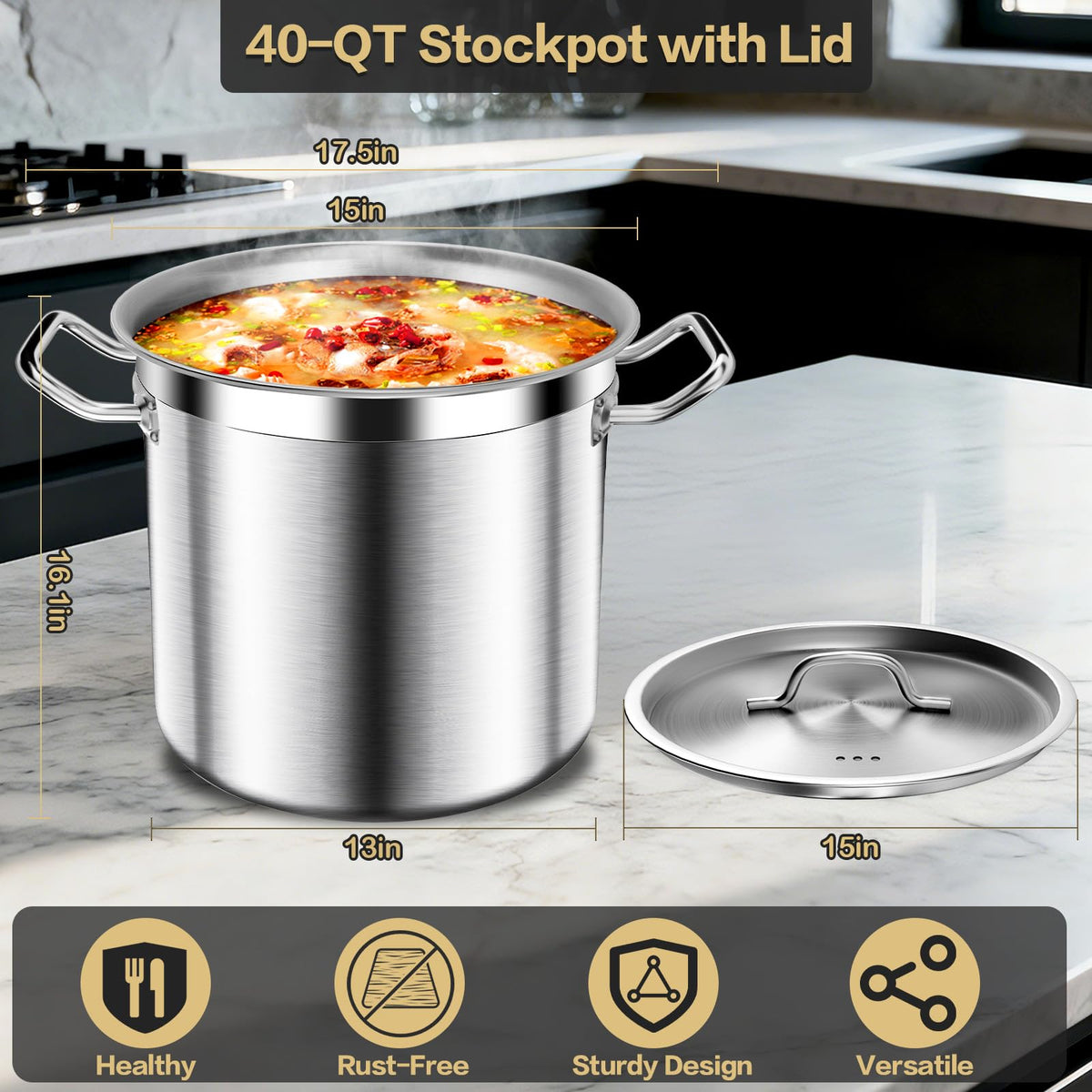 40QT Stainless Steel Stockpot with Lid N114123