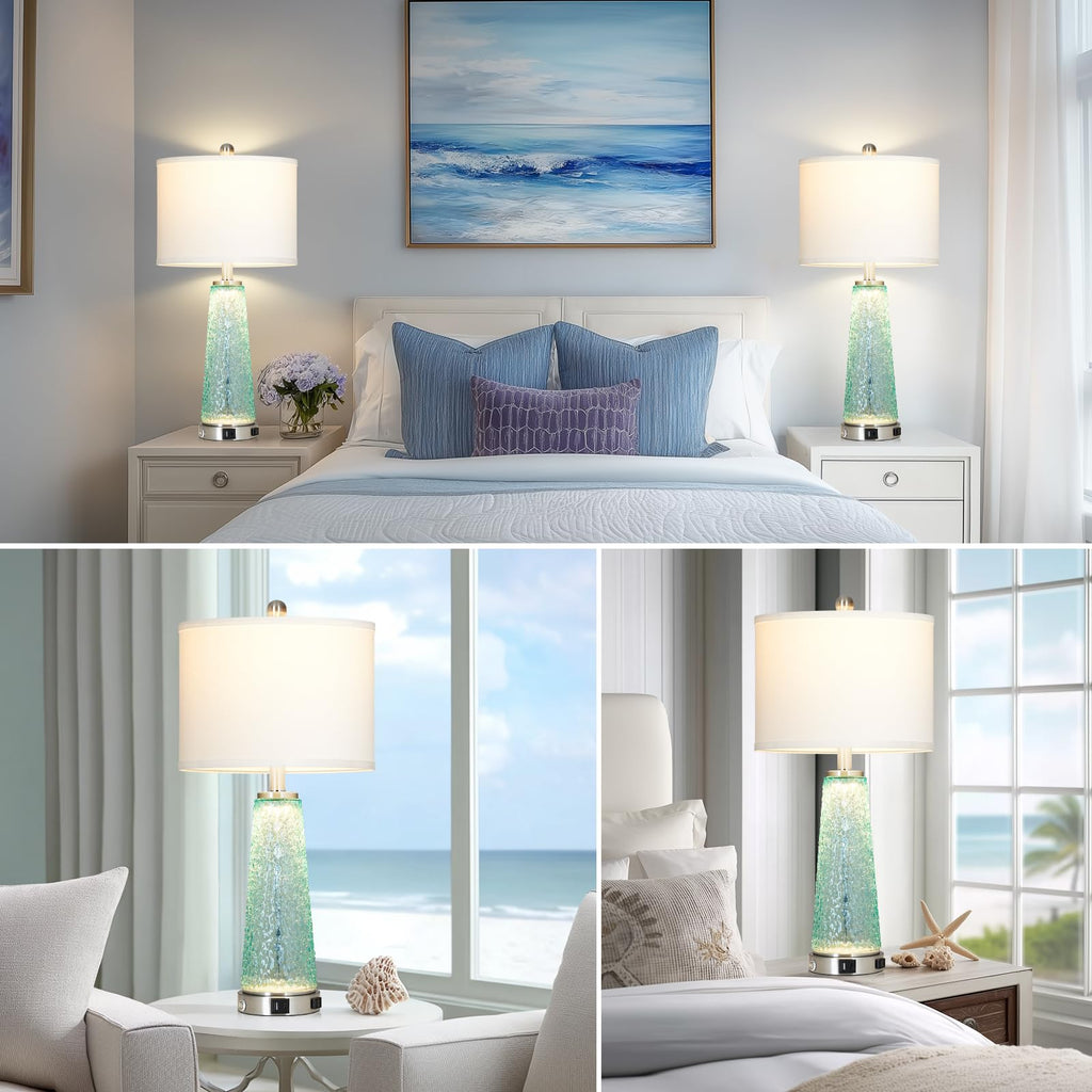 26" Glass Table Lamps with USB A+C Ports & Outlet C477731