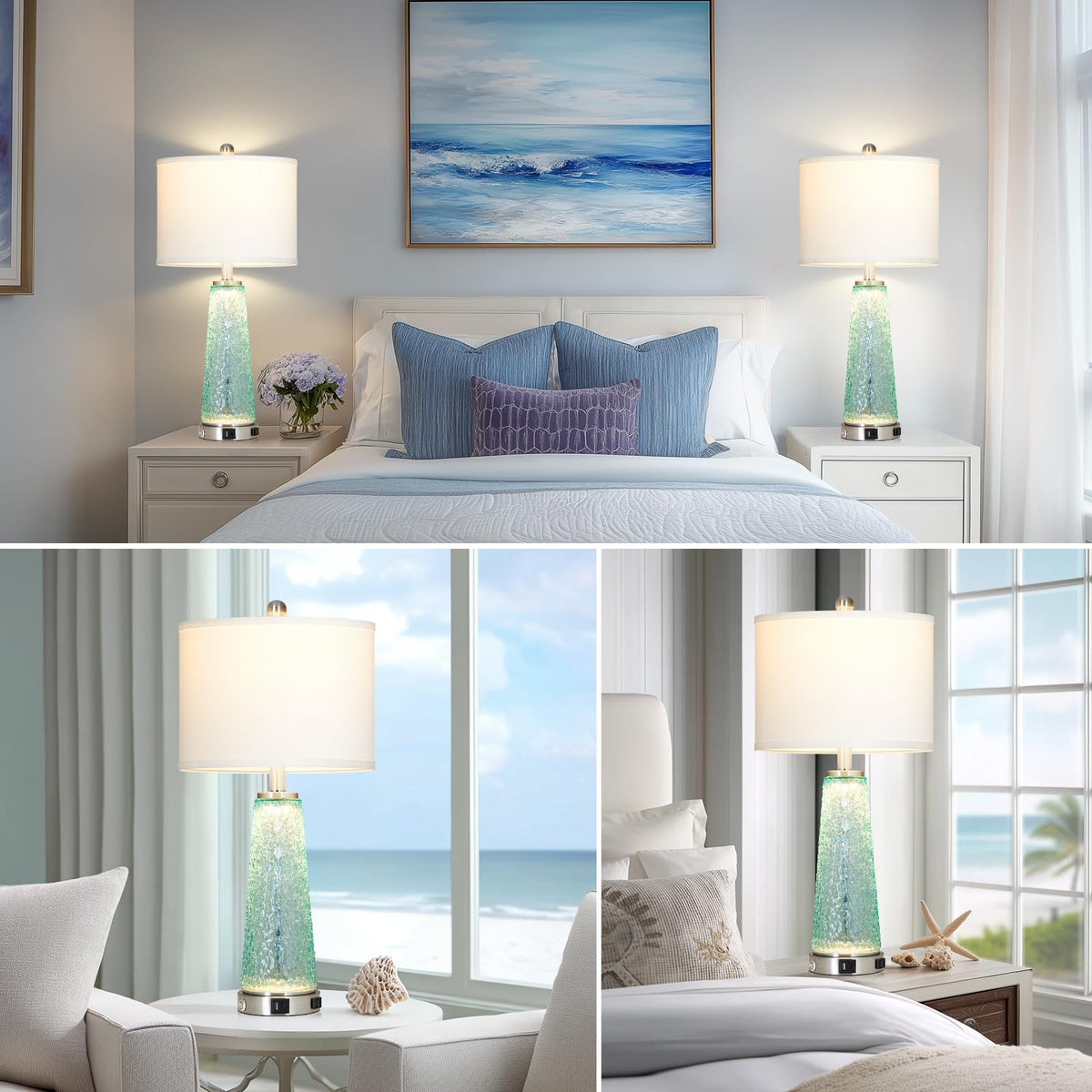 26" Glass Table Lamps with USB A+C Ports & Outlet C477731