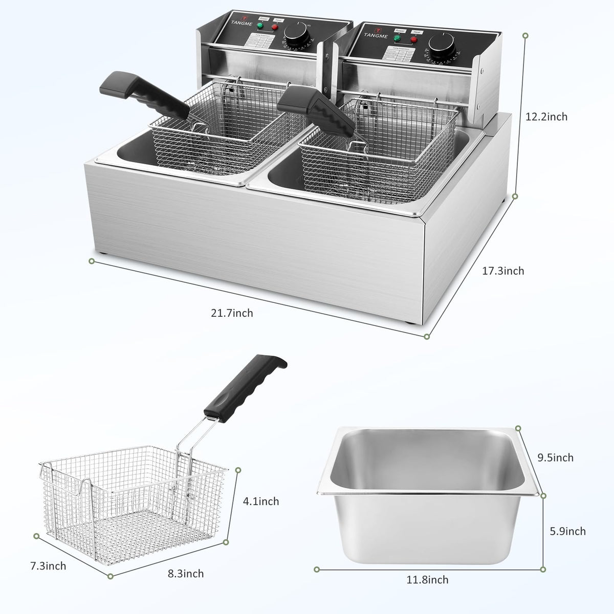 Commercial 3400W Electric Deep Fryer with 2x6.35QT Baskets Y677397