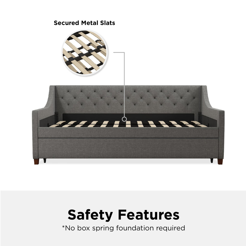 Grey Linen Twin over Twin Upholstered Daybed and Trundle Y887885