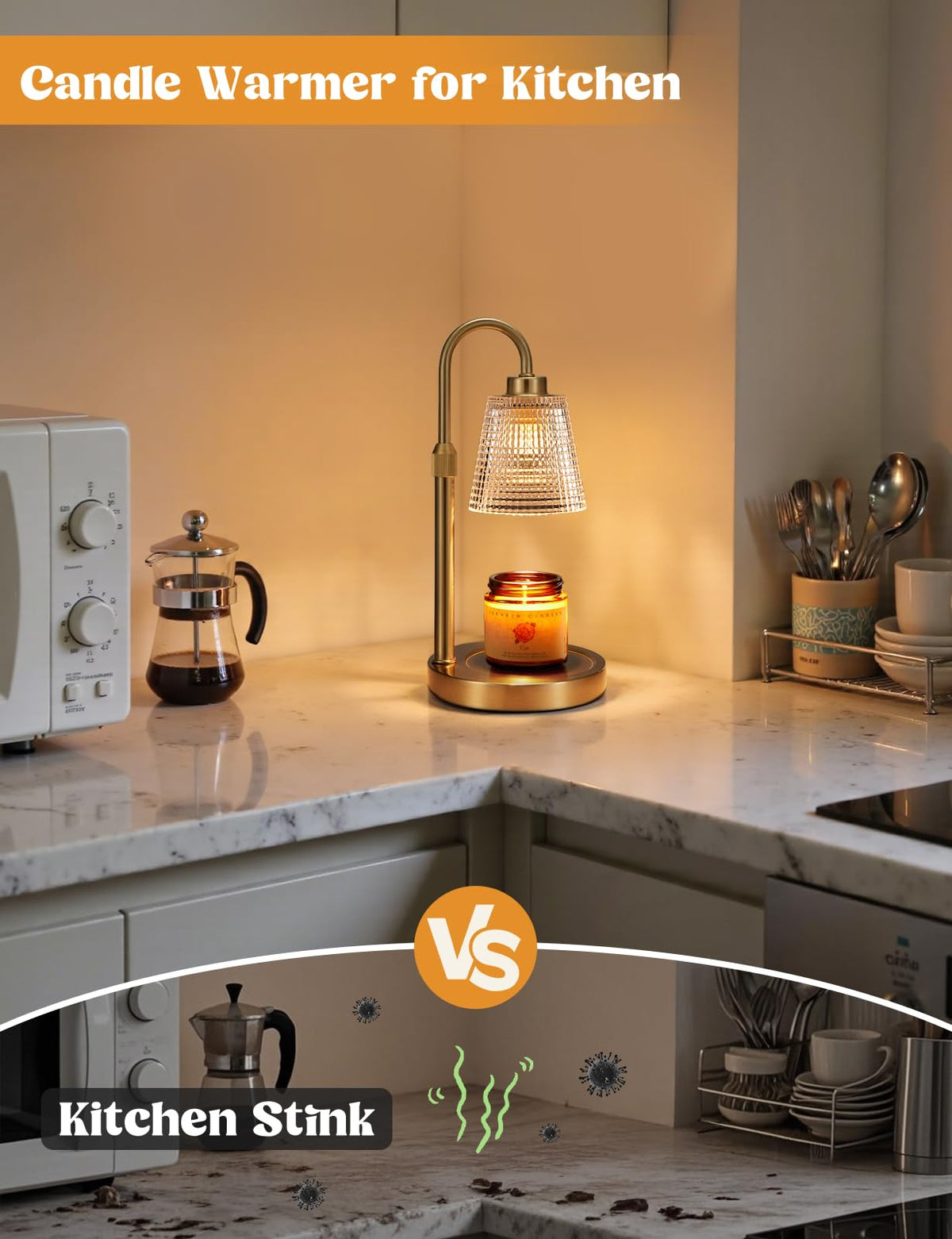 Gold Candle Warmer Lamp with Timer, Dimmable, Height Adjustable R4553