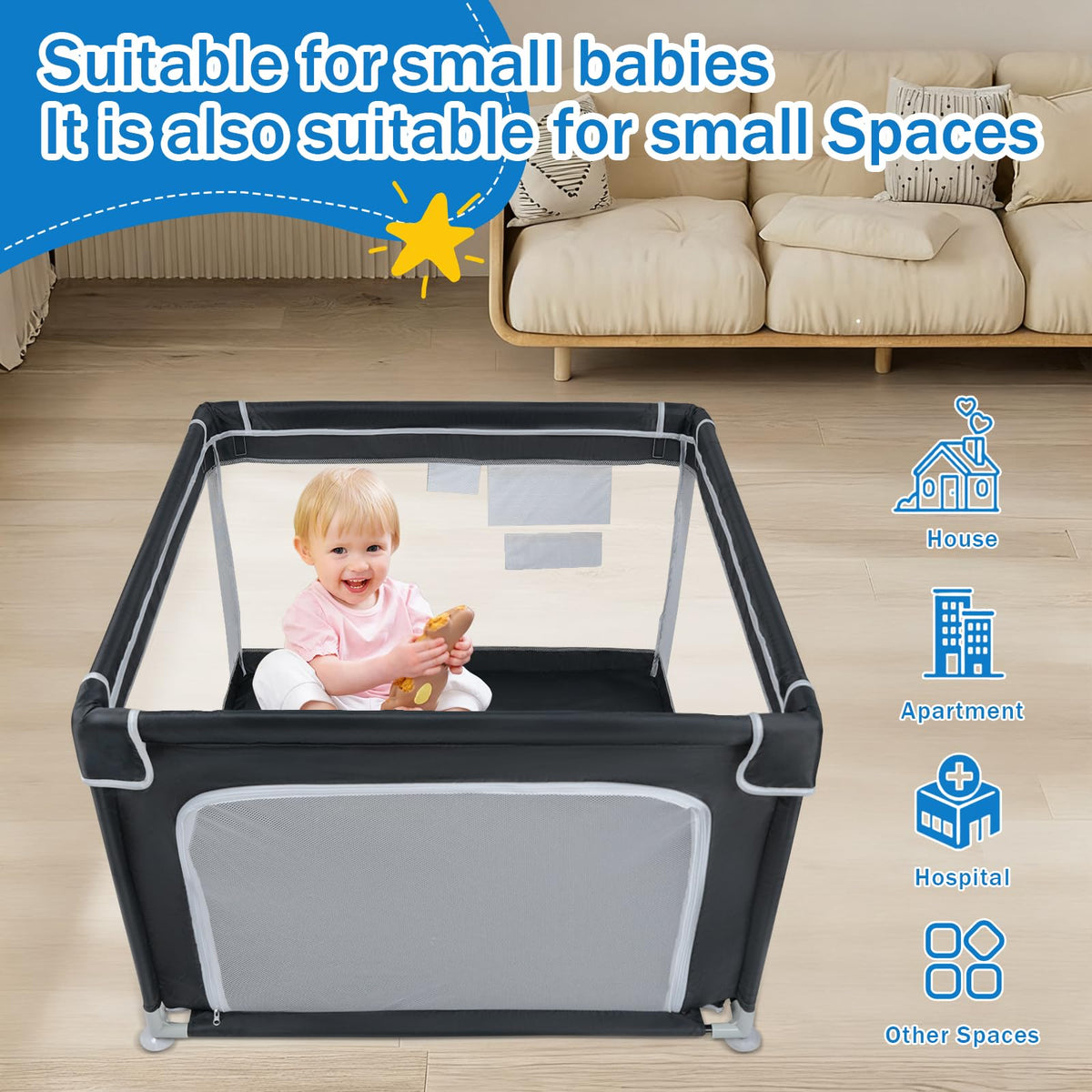 Baby Playpen with Mesh and Anti-Slip Base B491