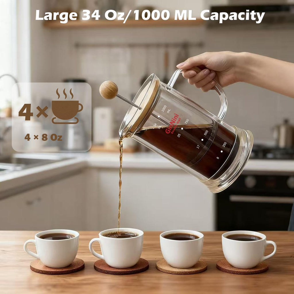34oz Double-Wall Glass French Press T4012