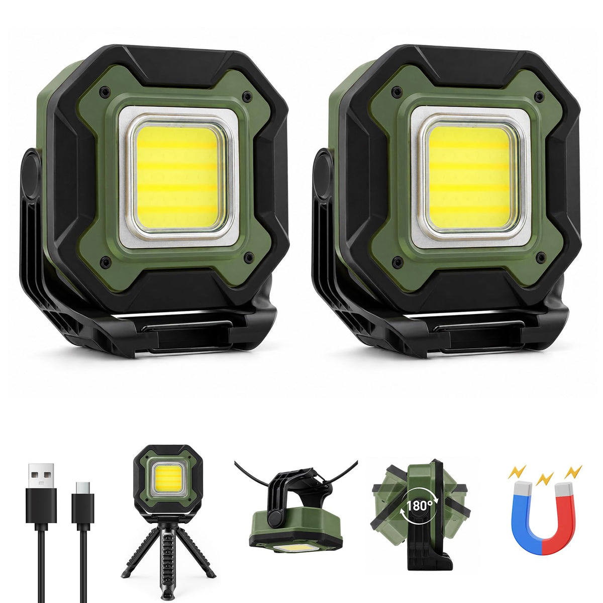 2-Pack 6000mAh Magnetic LED Work Light F1475