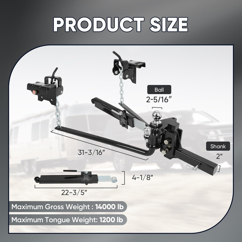 Weight Distribution Hitch with Sway Control 14000lbs 2-in Shank L3162