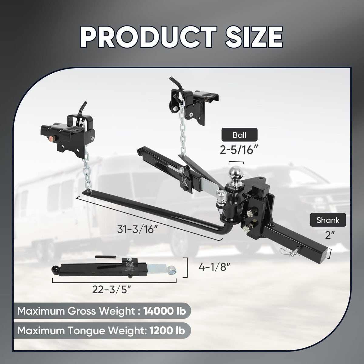Weight Distribution Hitch with Sway Control 14000lbs 2-in Shank L3162
