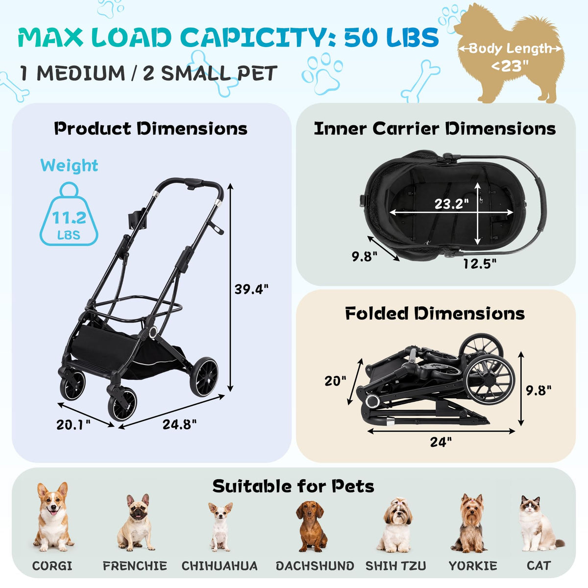 3-in-1 Pet Stroller Black M320001