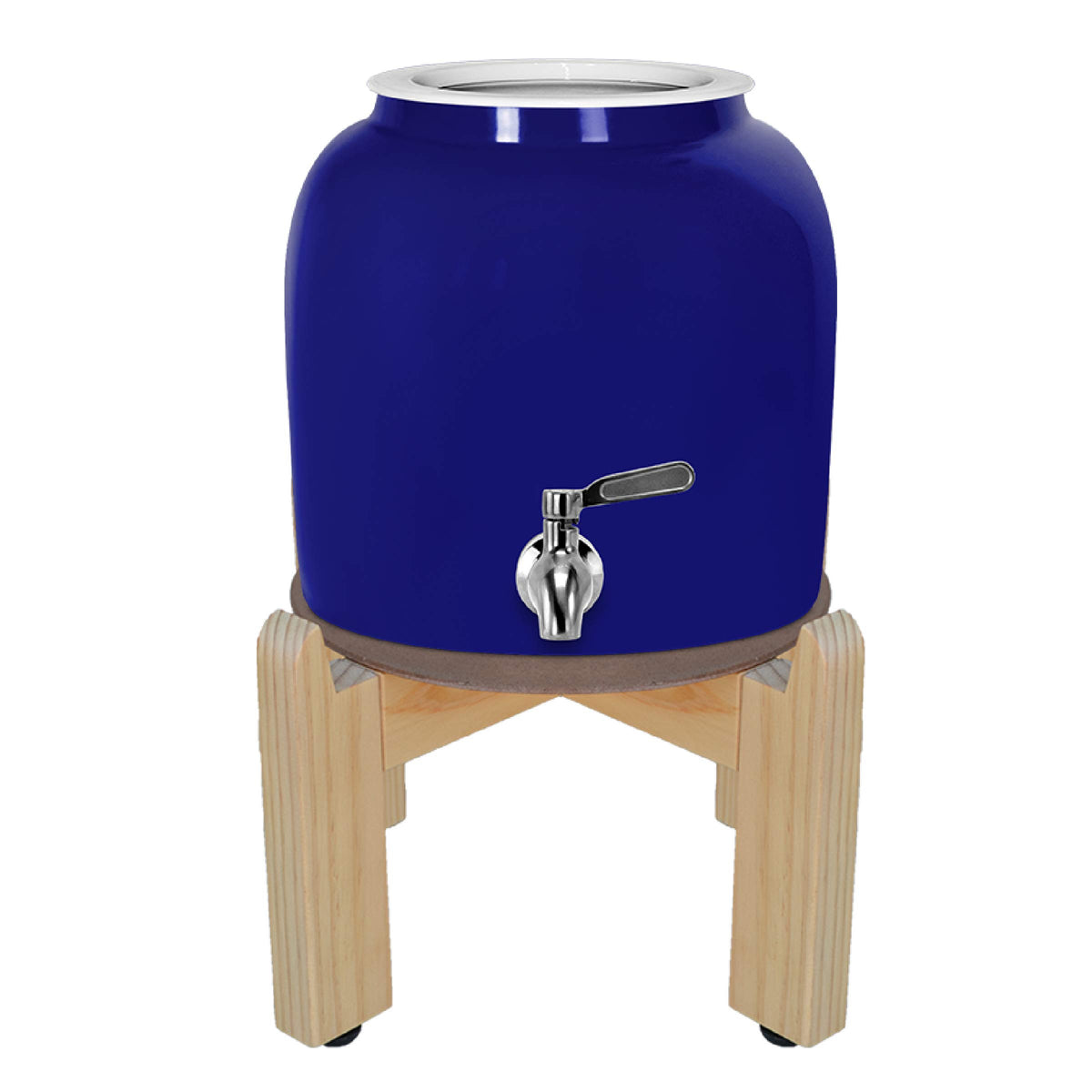 Porcelain Ceramic Crock Water Dispenser with Wood Stand and Stainless Steel Faucet D675