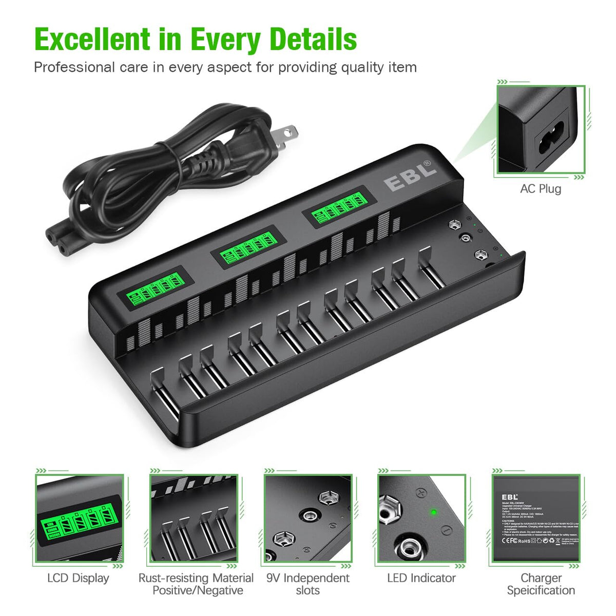12+2 Bay Universal Rechargeable Battery Charger C9851