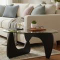 Modern Triangle Glass Coffee Table with Wood Base S11619