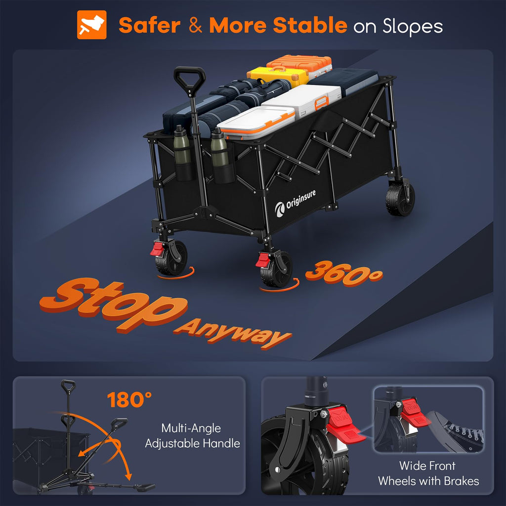 220L Collapsible Beach Wagon Cart, 360lbs Heavy Duty, Black C4445