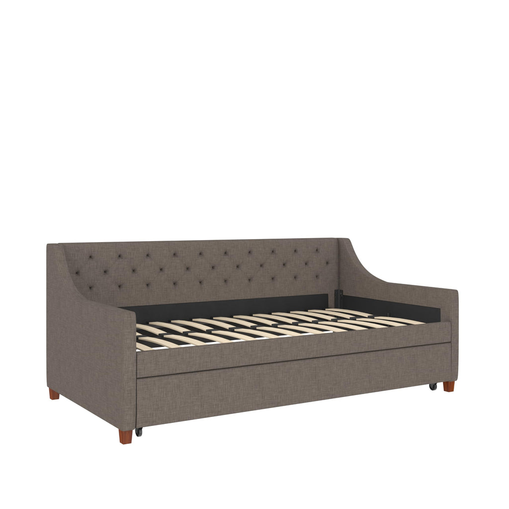 Grey Linen Twin over Twin Upholstered Daybed and Trundle Y887885