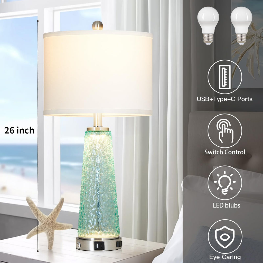 26" Glass Table Lamps with USB A+C Ports & Outlet C477731