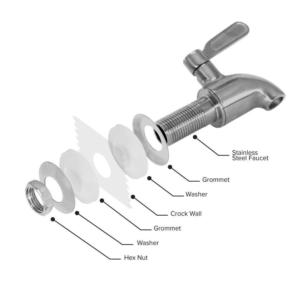 Porcelain Ceramic Crock Water Dispenser with Wood Stand and Stainless Steel Faucet D675