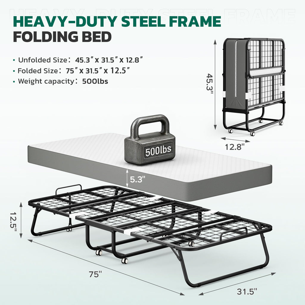 Folding Bed with Mattress Metal Frame Cot Size N4266