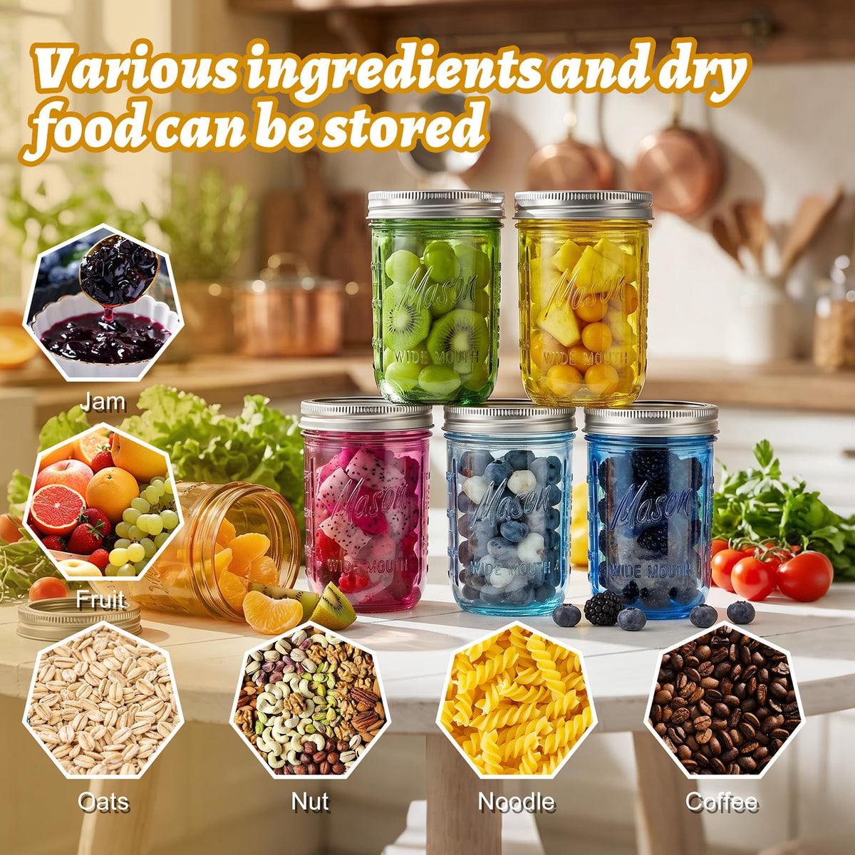 12 Pack 16 oz Wide Mouth Mason Jars with Lids W415