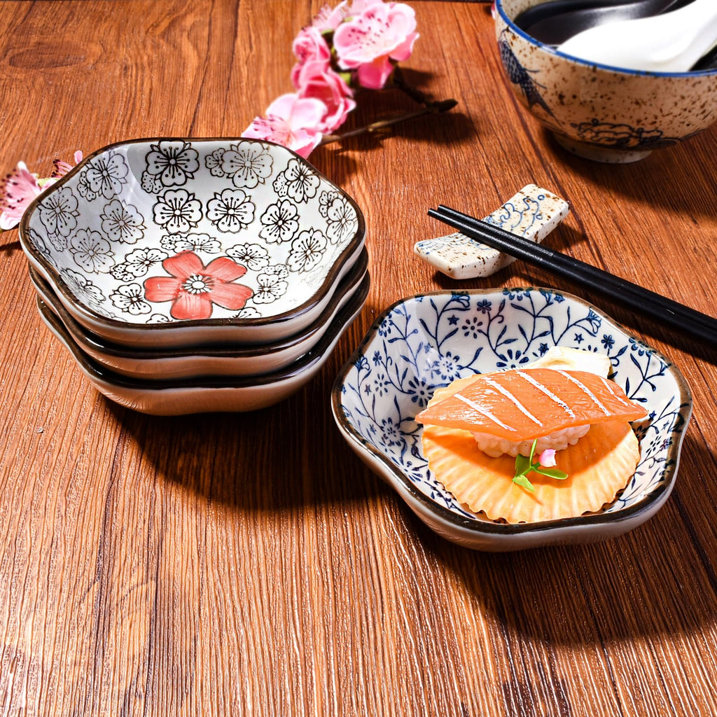 Hand-Painted Floral Ceramic Pinch Bowl Set, 12-Piece Mini Condiment Dishes K358017