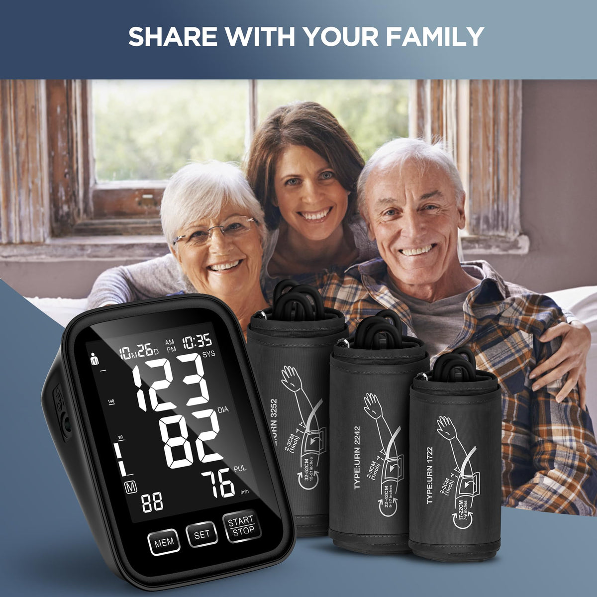 Blood Pressure Machine with 3 Size Cuffs and Backlit Display I54196