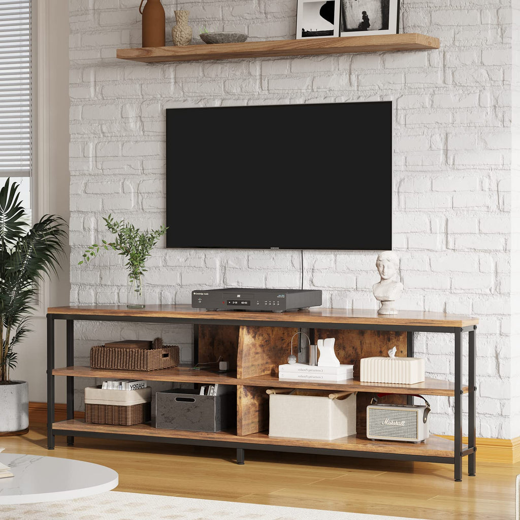 Corner TV Stand with Power Outlet, 55 Inch Rustic Brown O996
