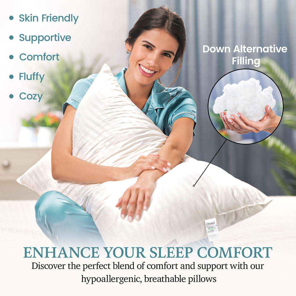 King Size Down Alternative Pillows Set of 2 Cotton Cover 20"x36" E193027