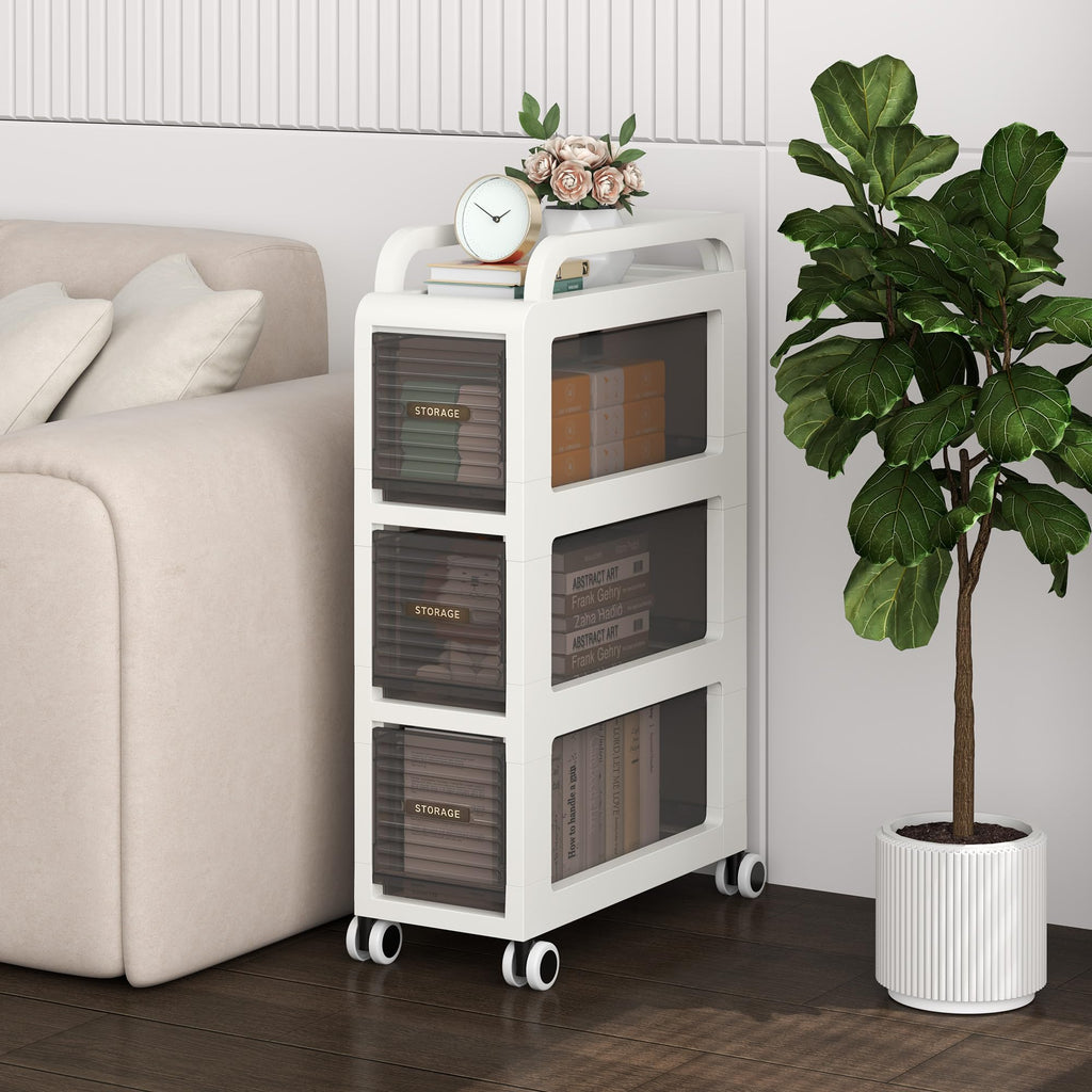 7.87" Wide Slim Bathroom Storage with Drawers and Wheels D886093
