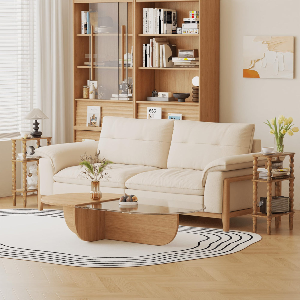 Side Table with Storage Shelf, 3-Tier Small Coffee Table I7054