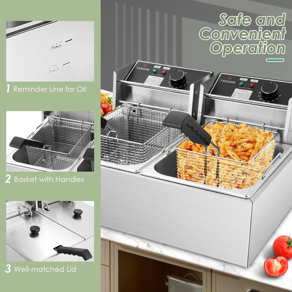 Commercial 3400W Electric Deep Fryer with 2x6.35QT Baskets Y677397