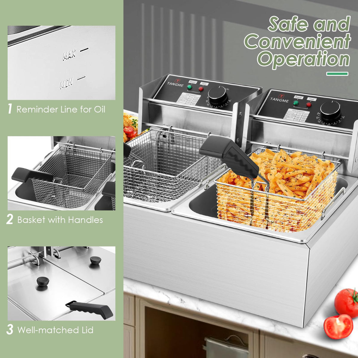 Commercial 3400W Electric Deep Fryer with 2x6.35QT Baskets Y677397