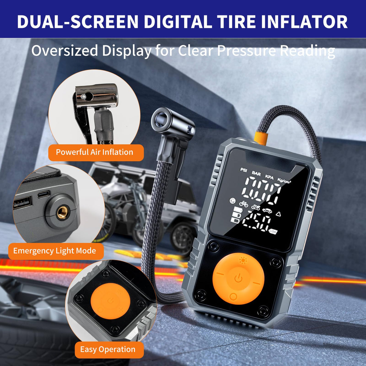 Portable 150PSI Cordless Tire Inflator with Pressure Gauge E712805