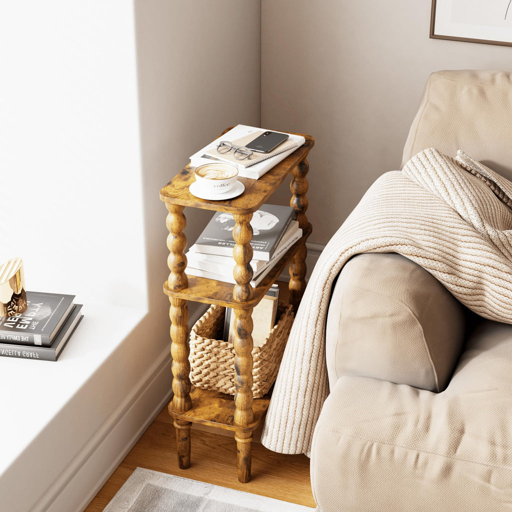 Side Table with Storage Shelf, 3-Tier Small Coffee Table I7054