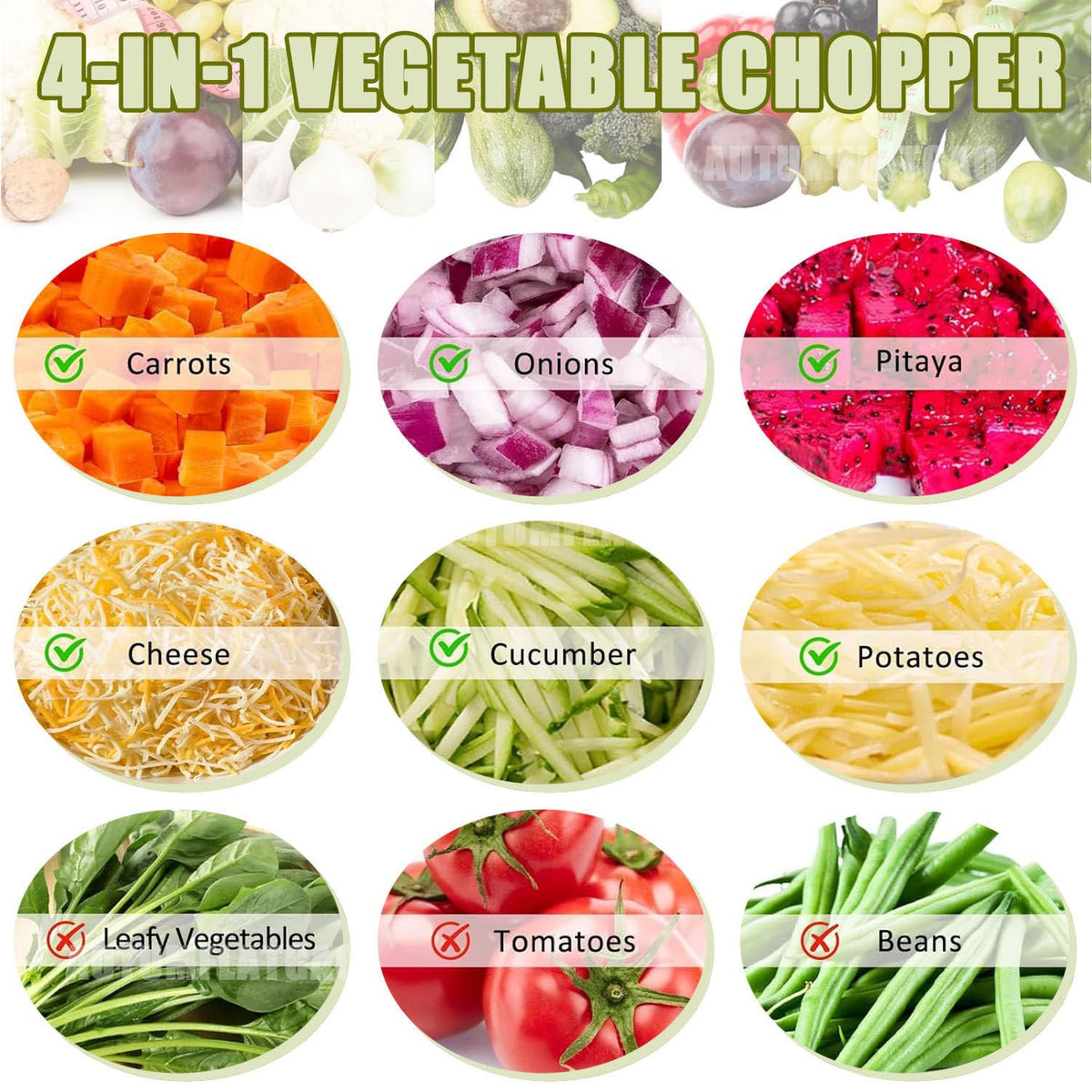 4 in 1 Electric Vegetable Chopper with 4 Stainless Steel Blades W399