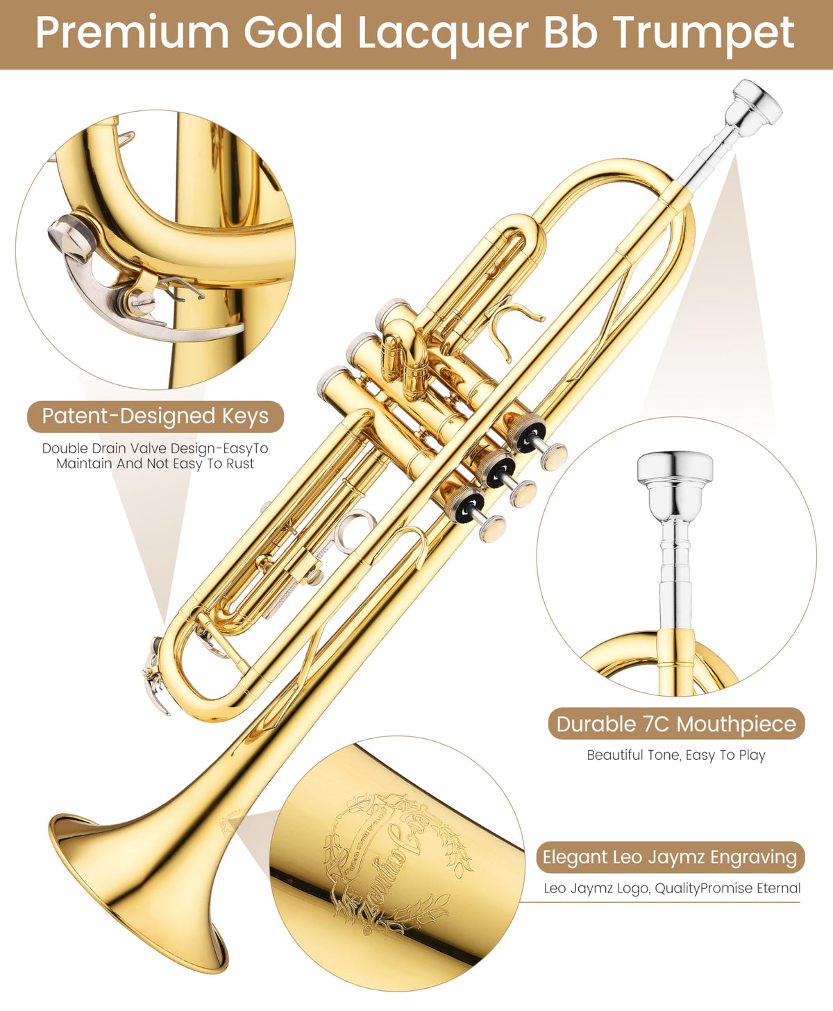 Bb Brass Trumpet with Case and 7C Mouthpiece T461