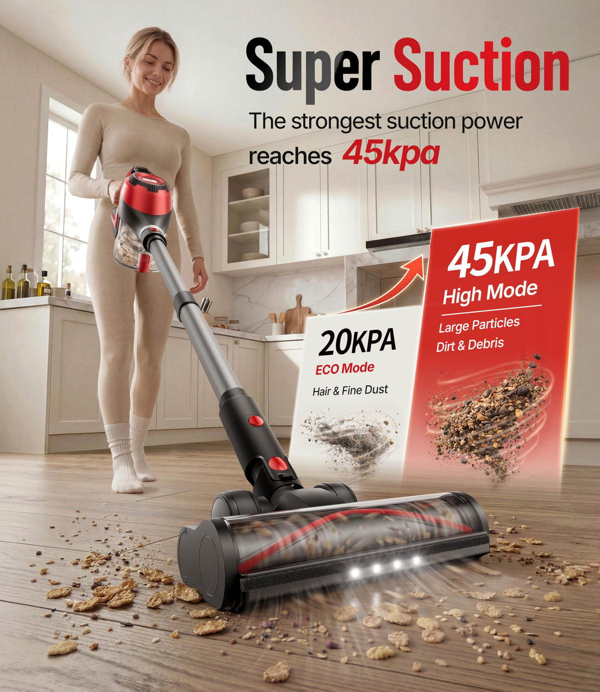 Cordless Stick Vacuum 45Kpa 1.5L Lightweight Handheld Vacuum F859