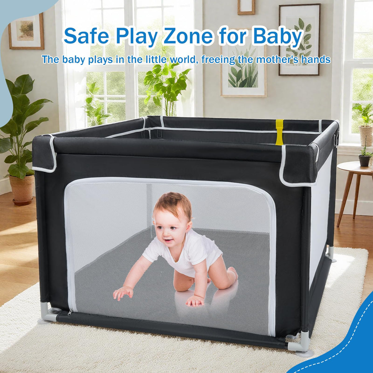 Baby Playpen with Mesh and Anti-Slip Base B491
