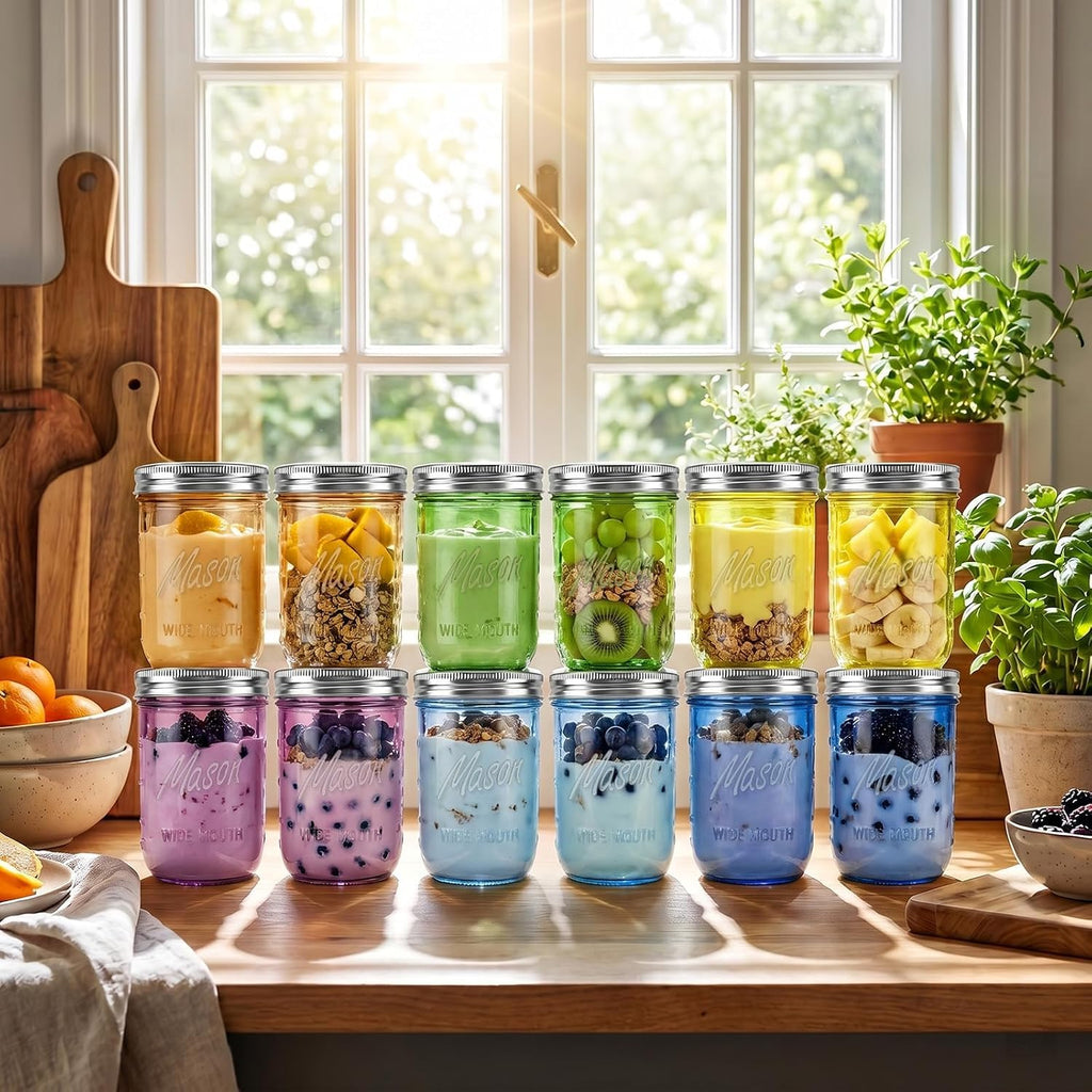 12 Pack 16 oz Wide Mouth Mason Jars with Lids W415