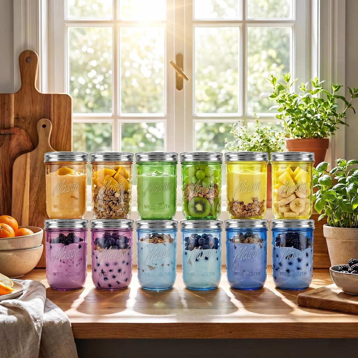 12 Pack 16 oz Wide Mouth Mason Jars with Lids W415