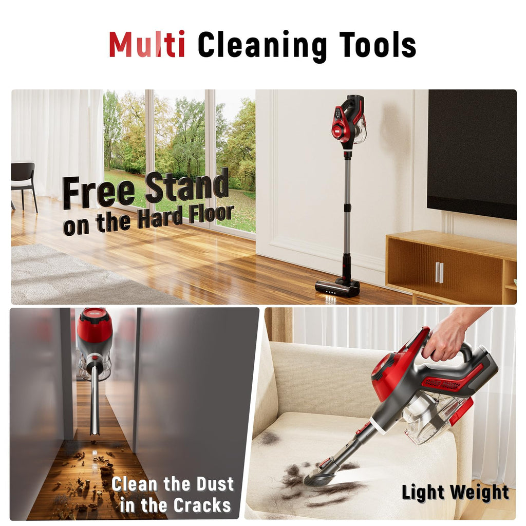 Cordless Stick Vacuum 45Kpa 1.5L Lightweight Handheld Vacuum F859