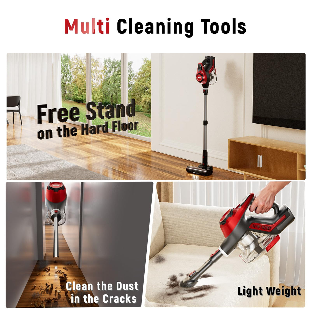 Cordless Stick Vacuum 45Kpa 1.5L Lightweight Handheld Vacuum F859