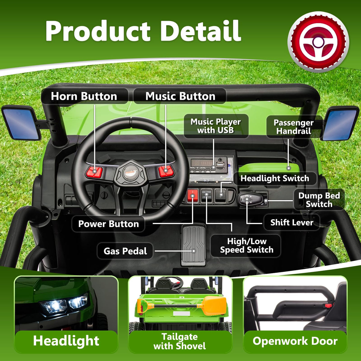 24V 2 Seater Electric Car with Dump Bed J634074