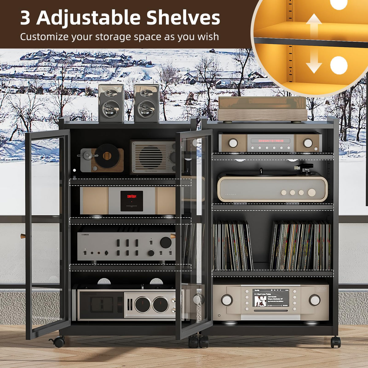 Black Media Cabinet with Glass Door U95518