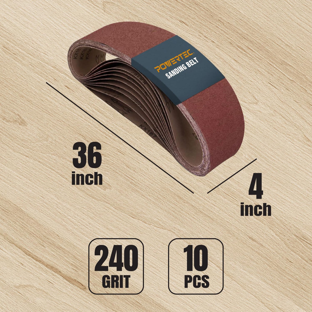 4 x 36 Inch Aluminum Oxide Sanding Belts 80 120 240 Grit 10 Pack W296