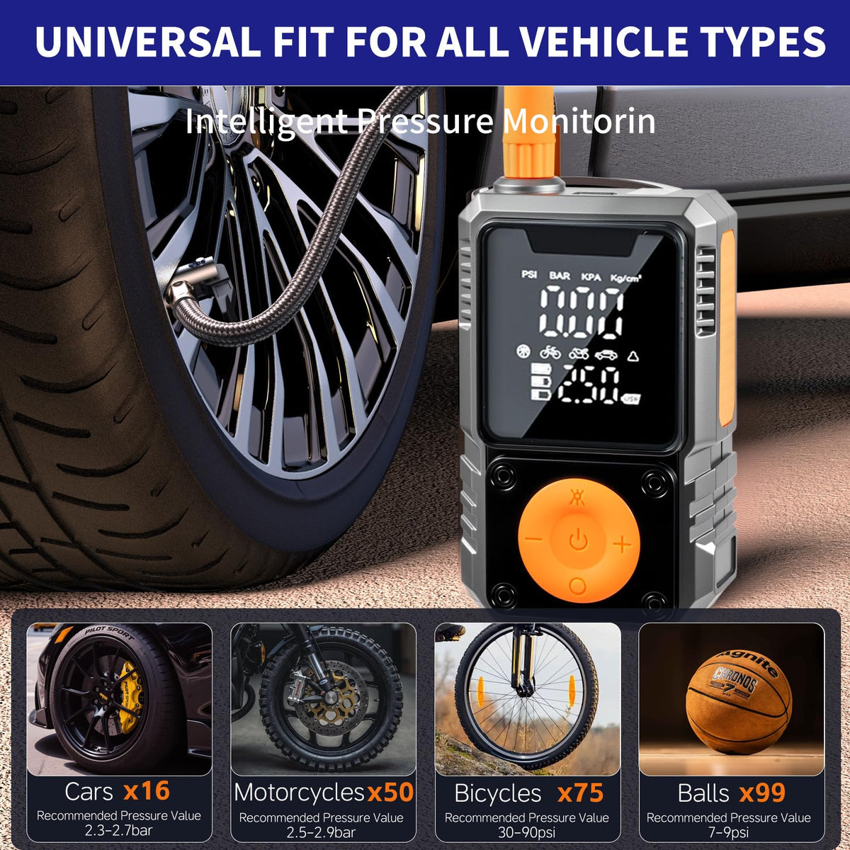 Portable 150PSI Cordless Tire Inflator with Pressure Gauge E712805
