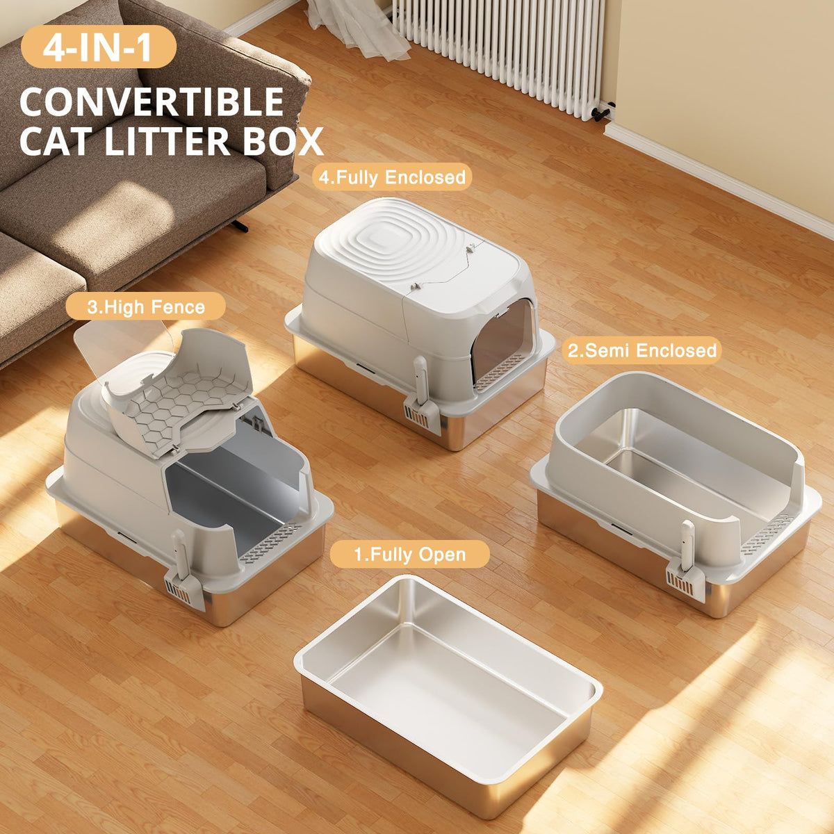 XXXL Stainless Steel Cat Litter Box with Lid J89021