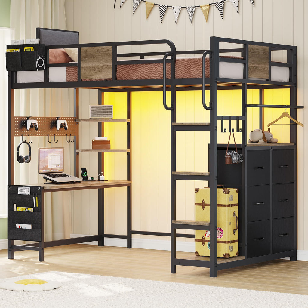 Twin Loft Bed with Desk and 6 Storage Drawers I97869