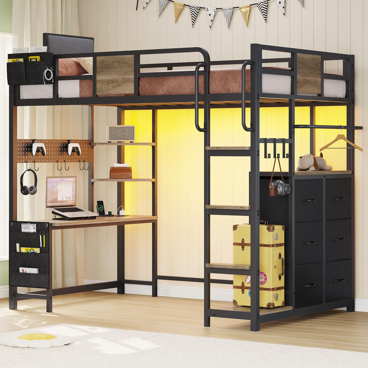 Twin Loft Bed with Desk and 6 Storage Drawers I97869
