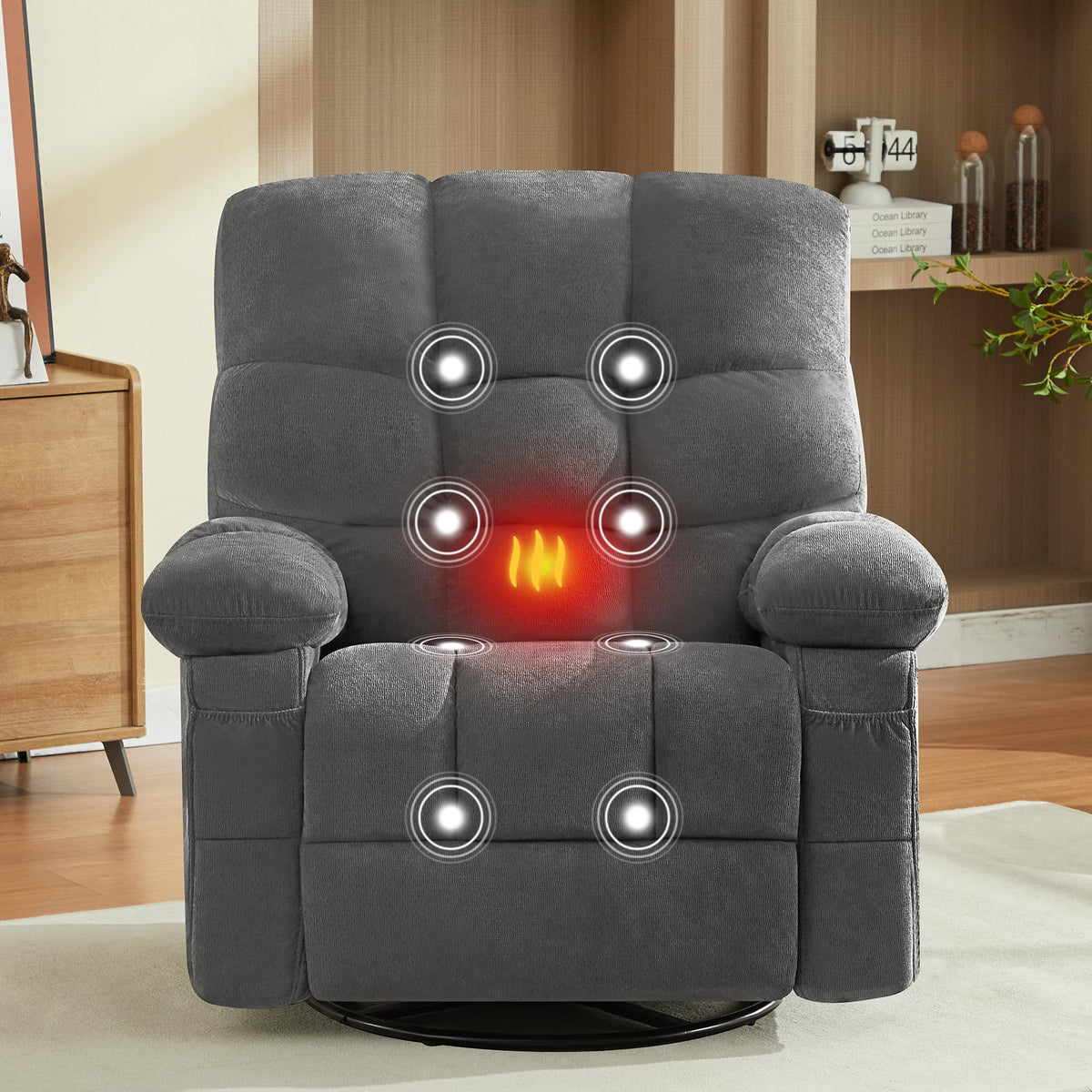 Oversized Swivel Recliner Chair with Vibration & Lumbar Heat N1488