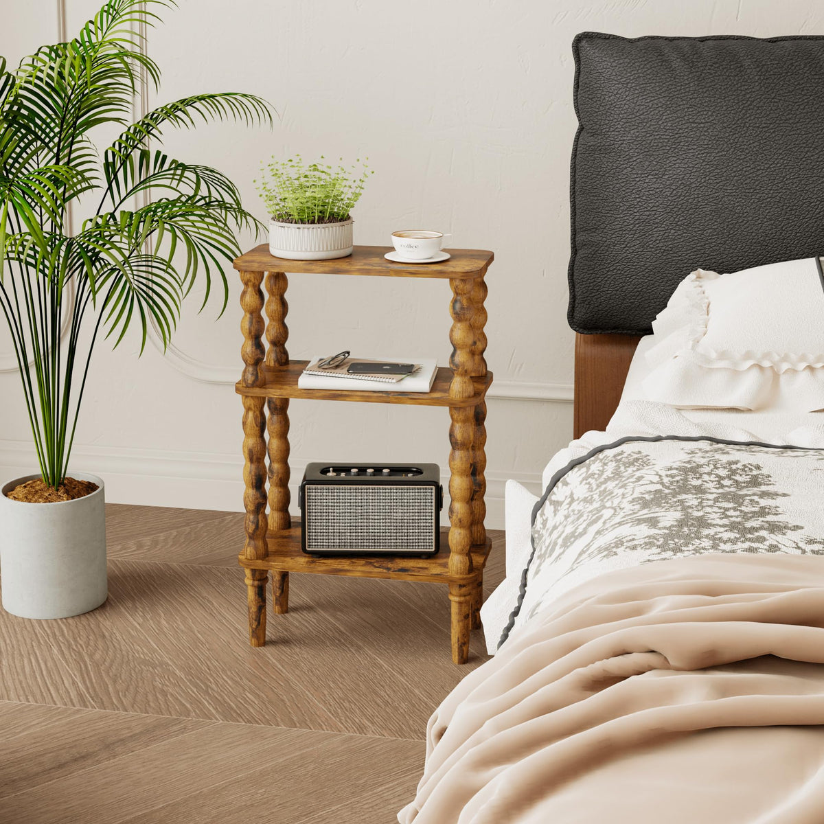 Side Table with Storage Shelf, 3-Tier Small Coffee Table I7054