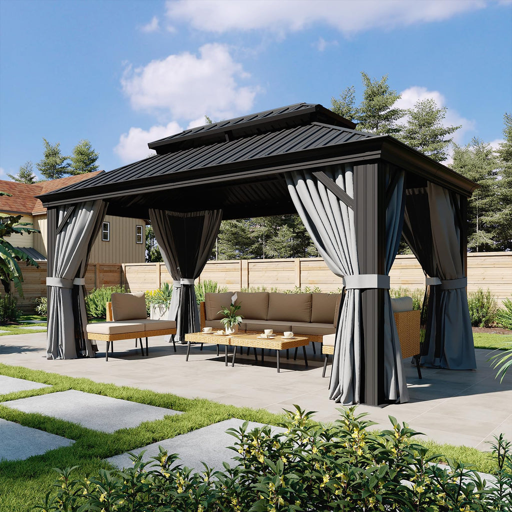 10x14 FT Hardtop Gazebo with Galvanized Steel Double Roof and Aluminum Frame Y501107