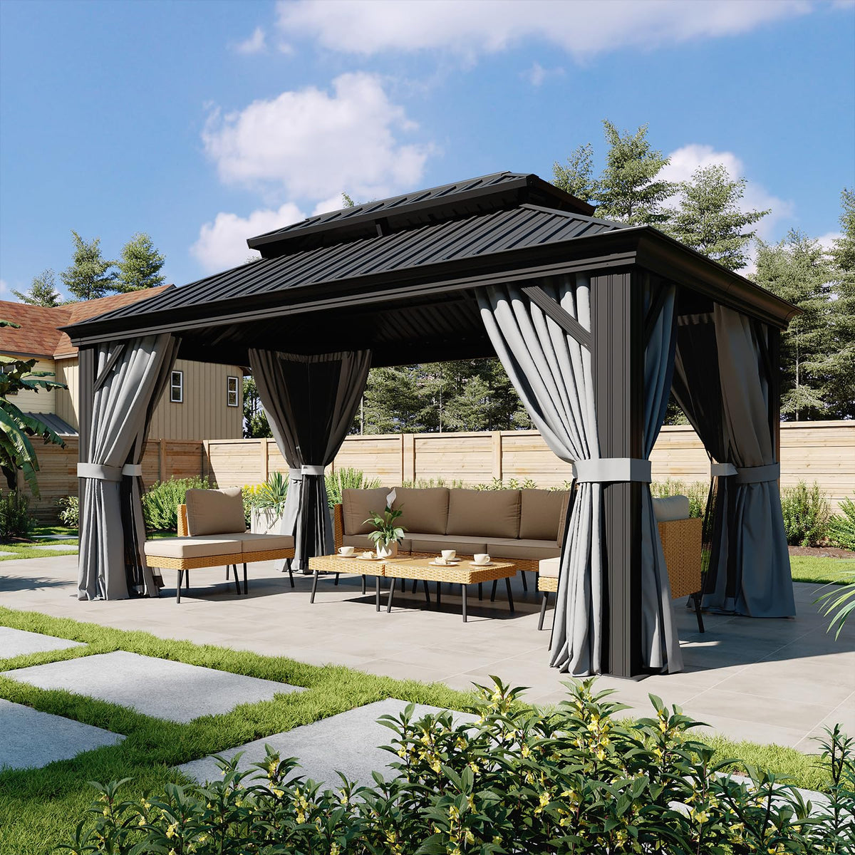 10x14 FT Hardtop Gazebo with Galvanized Steel Double Roof and Aluminum Frame Y501107